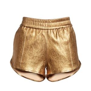 SPRWMN leather jogger shorts in bronze metallic